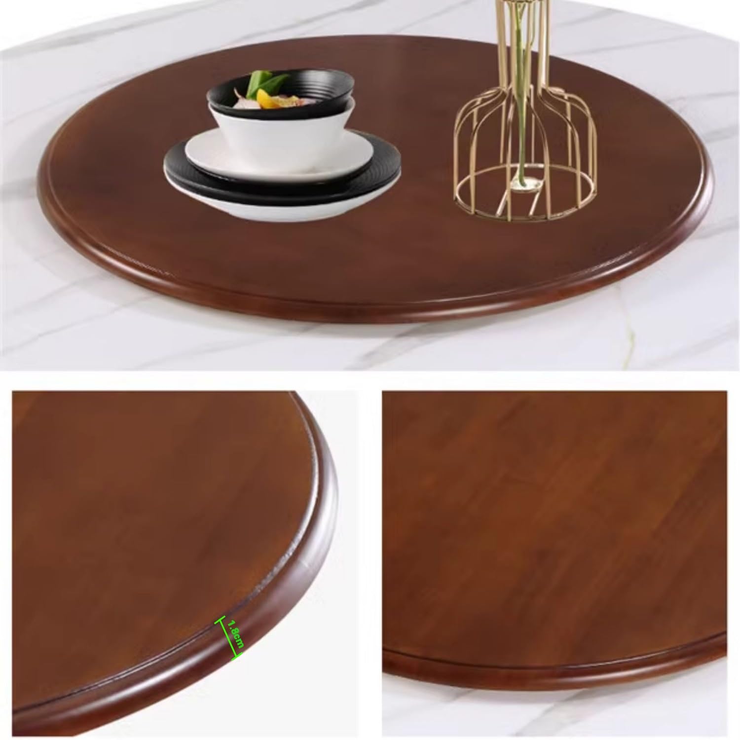 Obrotowa drewniana taca do serwowania o 110 cm – okrągła Lazy Susan na stół jadalny, półmisek centralny z litego drewna (czerwony, 110 cm) - idealna do rozrywki i dekoracji domu