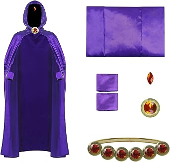 EDAUWAE Womens Raven Costume Black Deluxe Jumpsuit Belt With Purple Cloak Halloween Costume Bodysuit Full Set