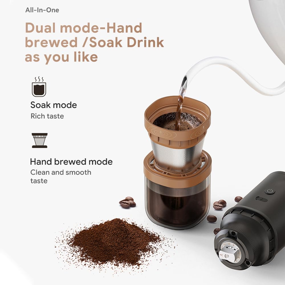 Molinillo eléctrico Molinillo de café eléctrico, 25 velocidades, ajustable, 24 W, portátil, recargable por USB, molinillo de granos de café con núcleo de acero inoxidable, cepillo de limpieza pa