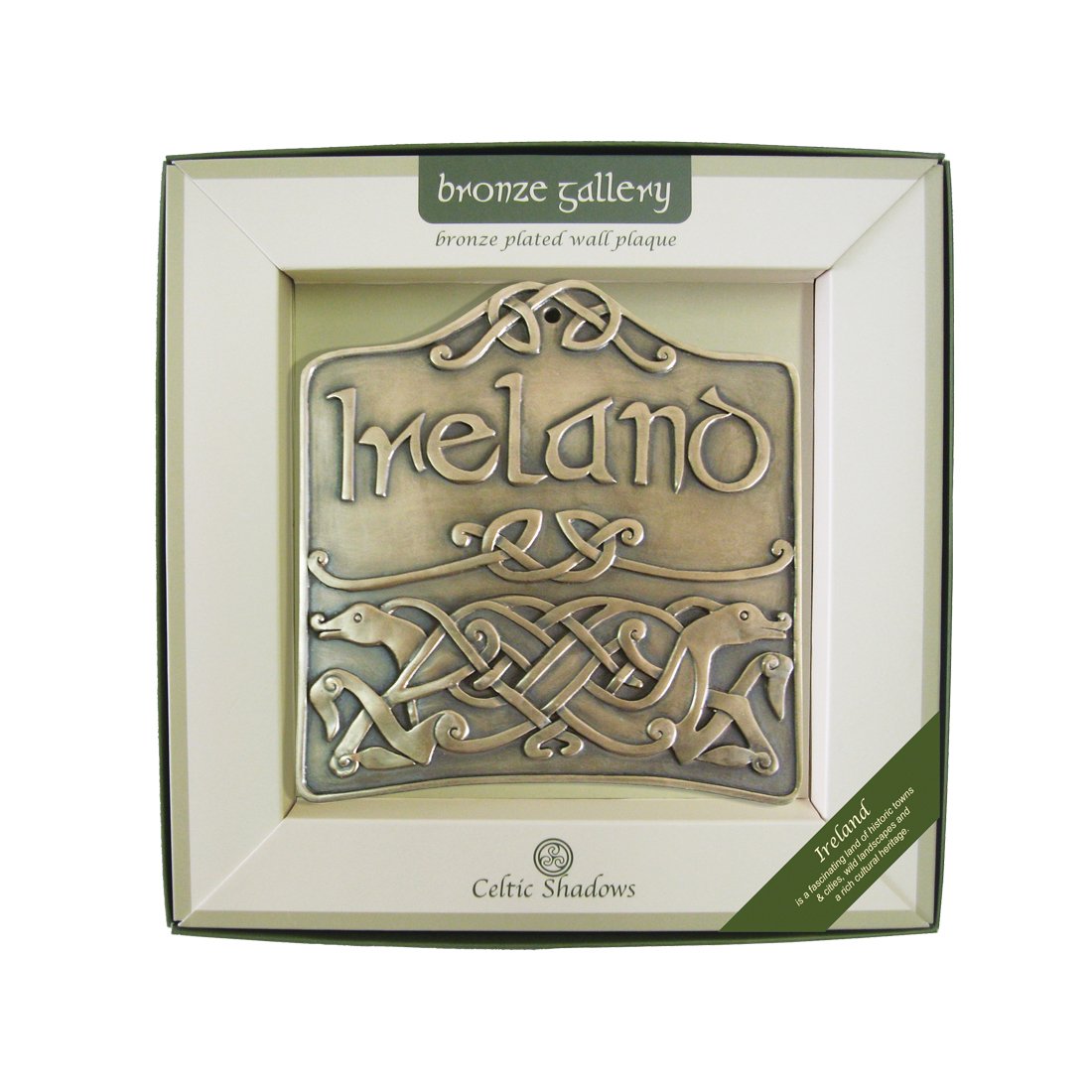 Bronze Plated Wall Plaque with Ireland Text & Celtic Knots Design