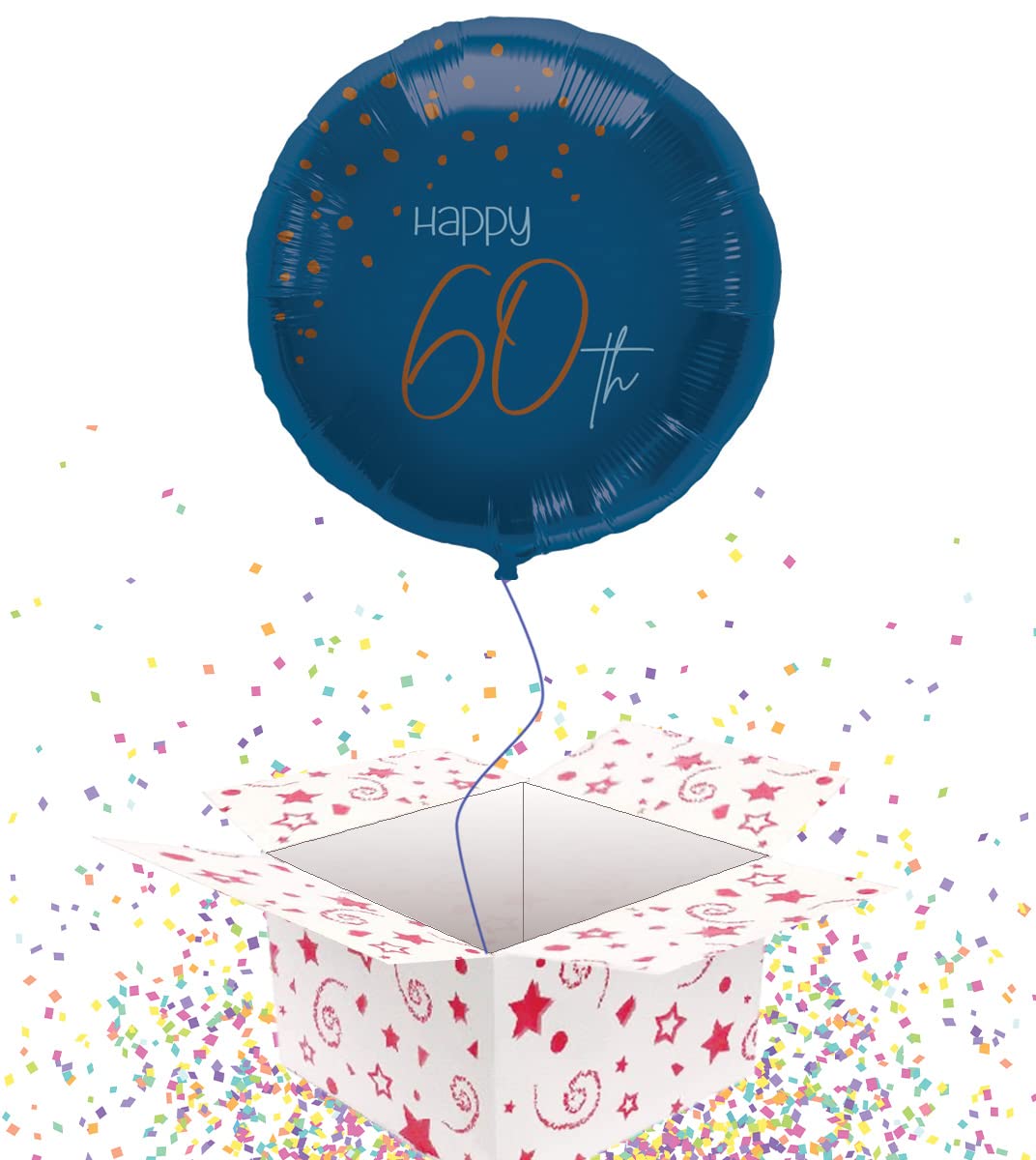 Jesters Party 60th Birthday Helium Inflated Foil Balloons with Box - 45cm Elegant Blue Happy Birthday Balloon for Party Decorations - Party Supplies for Birthday Decorations, Anniversary
