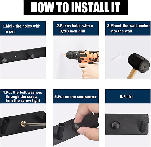 Miniatura 7 de GUWINA - Perchero montado en la pared de aleación de aluminio con 6 ganchos moderno soporte de metal de 16 pulgadas para colgar toallas sombrero