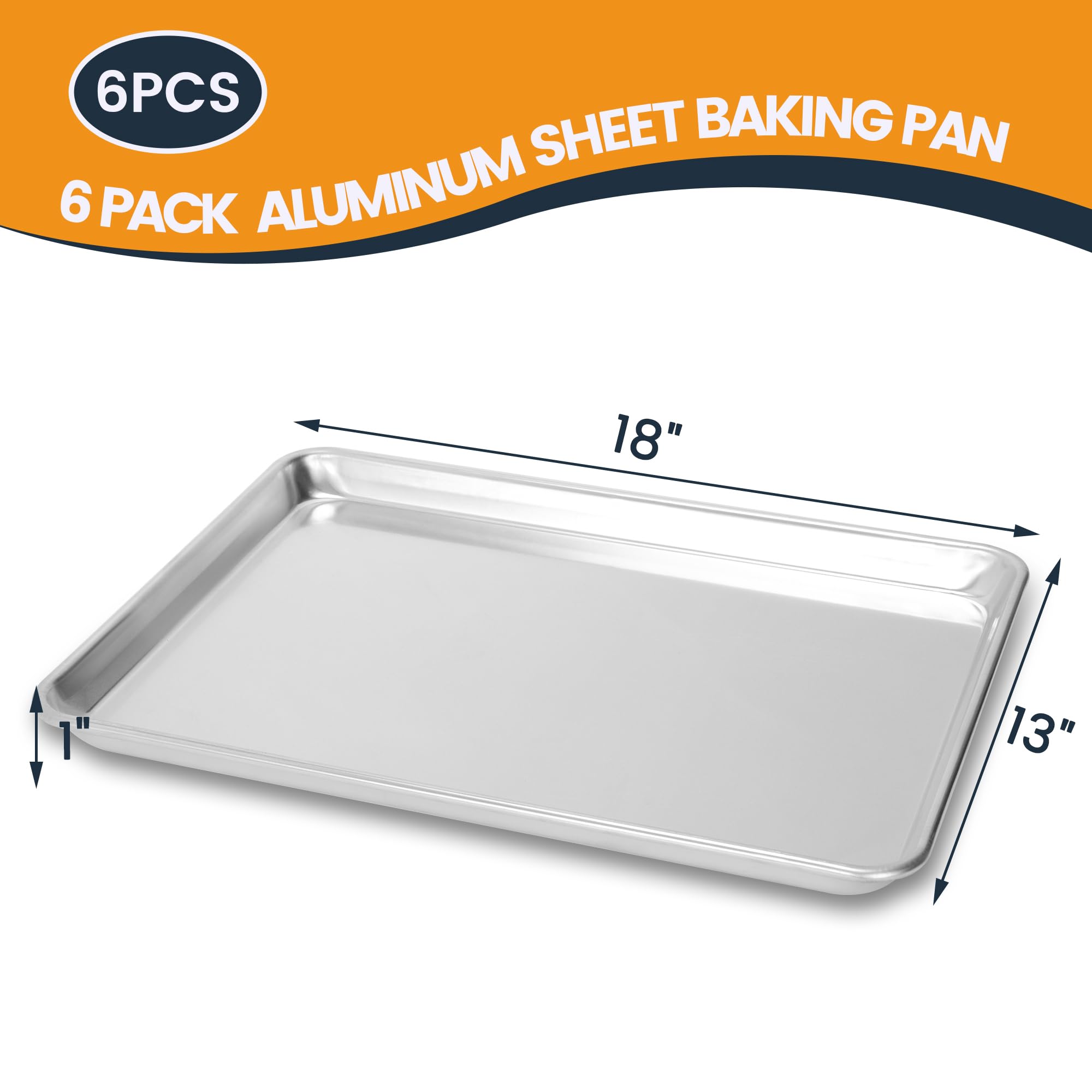 FSUON 6 Pack Half Size Baking Sheet Pan, Aluminum Commercial Cookie
