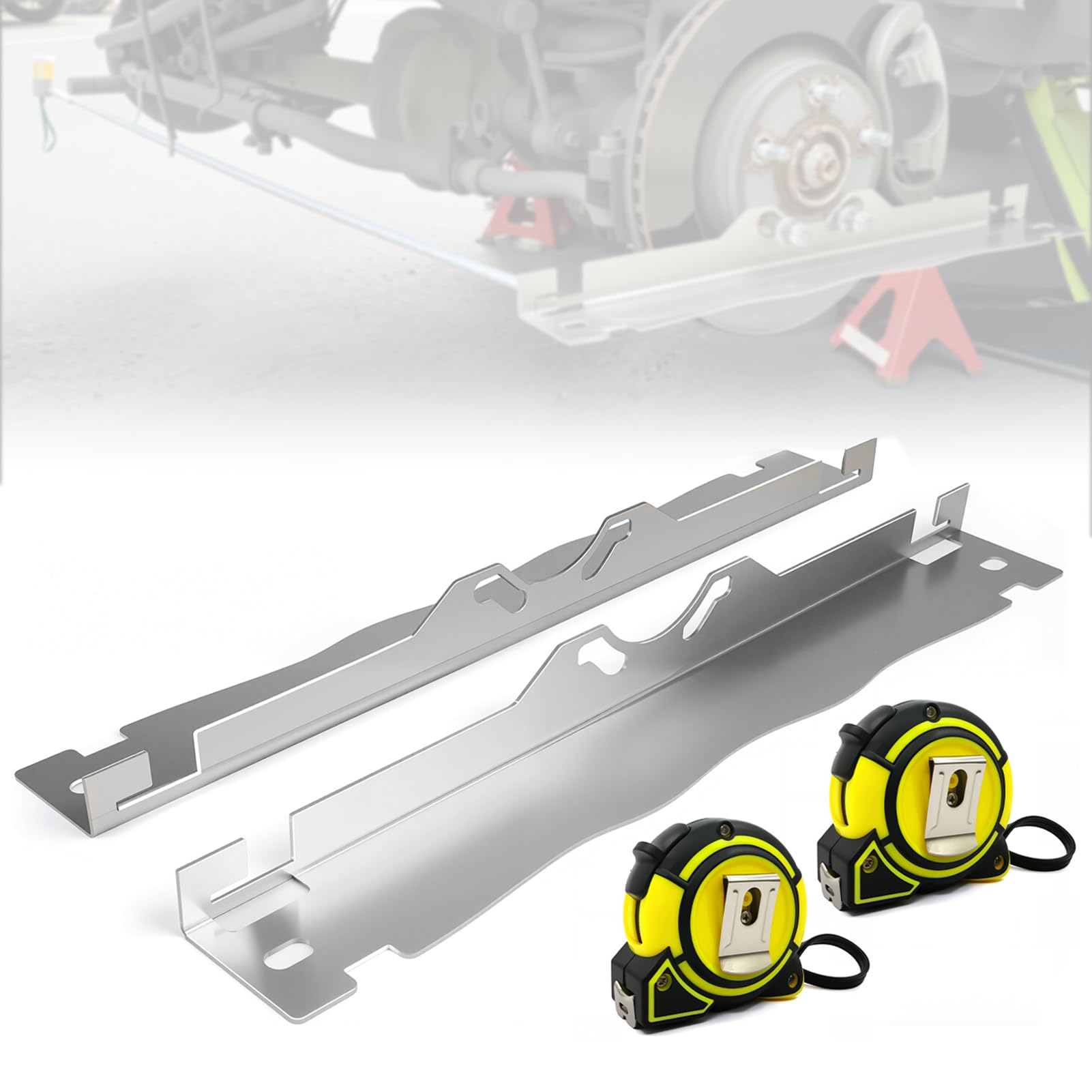 Otufan Heavy Duty Toe Alignment Tool Plates, Upgrade Stainless Steel Wheel Alignment Tool Plate with Hanging Holes for Easy Wall-Mounted Storage (Including 2 Tape Measures)