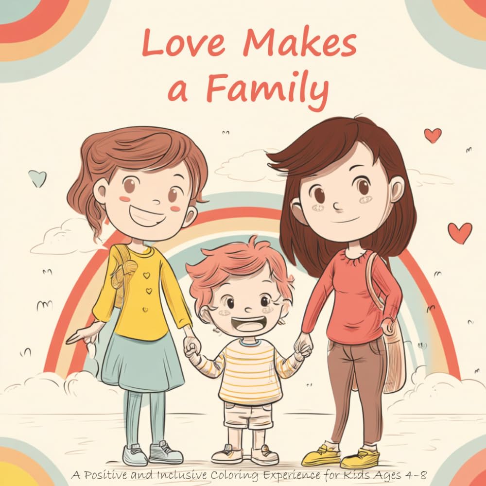 Love Makes a Family: This coloring book celebrates love, kindness, and different kinds of families through simple everyday moments children can relate to.