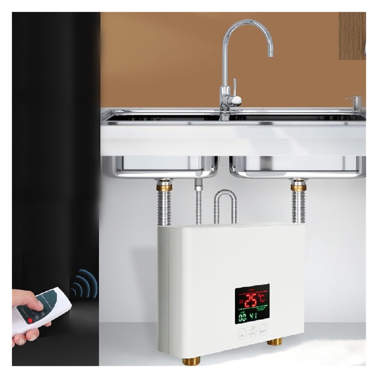 Scaldabagno Elettrico, Riscaldatore di Acqua Istantaneo Senza Serbatoio Elettrico for Doccia Istantanea 3000/5500W con Telecomando for Cucina Bagno(220 5500W)