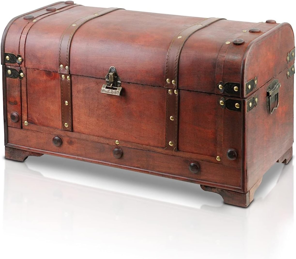 Brynnberg Treasure Chest 30 x 20 x 15 cm - Large Flat Treasure Chest, Brown Decorated with Rivets and Leather Straps, with Lid, with Lock, Pirate Box Lockable, Wooden Storage Box (Flanders)