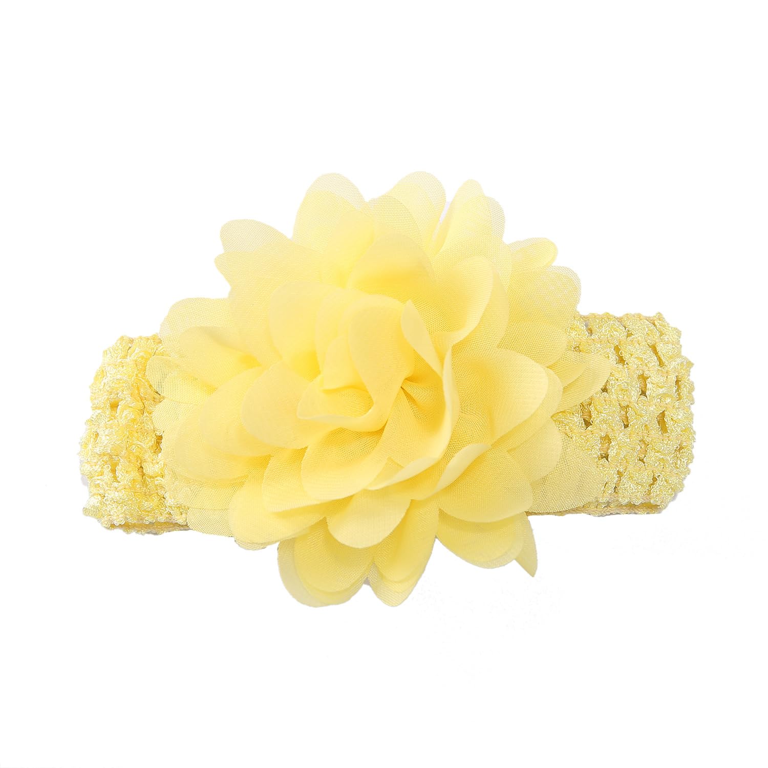 Pack of 5 Stretchy Hair Bands with Large Flowers, Baby Headband, Coloured Chiffon Headbands, Cute Headwear, Delicate Flowers, Hair Accessories, Headwraps for Babies, Newborns, Infants, Yellow — image 1