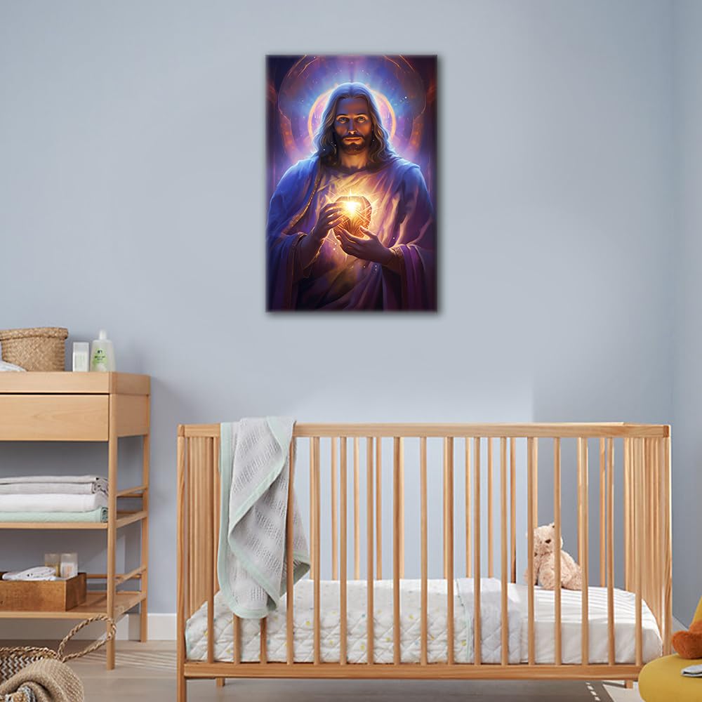 Jesus and His Heart Canvas Wall Art for Living Room Jesus Love Home Decor Savior of Mankind HD Printed Posters Artwork for Bedroom Office Wall Art Painting Pictures Ready to Hang (16''Wx 24''H) - Image 2