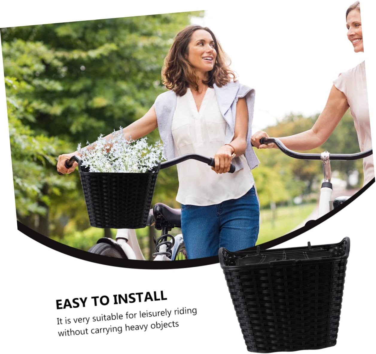 VICASKY 1Pc Black Imitated Rattan Woven Plastic Bike Basket with Cover Durable Storage for Electric and Bicycles for Leisurely Rides and Capacity Needs