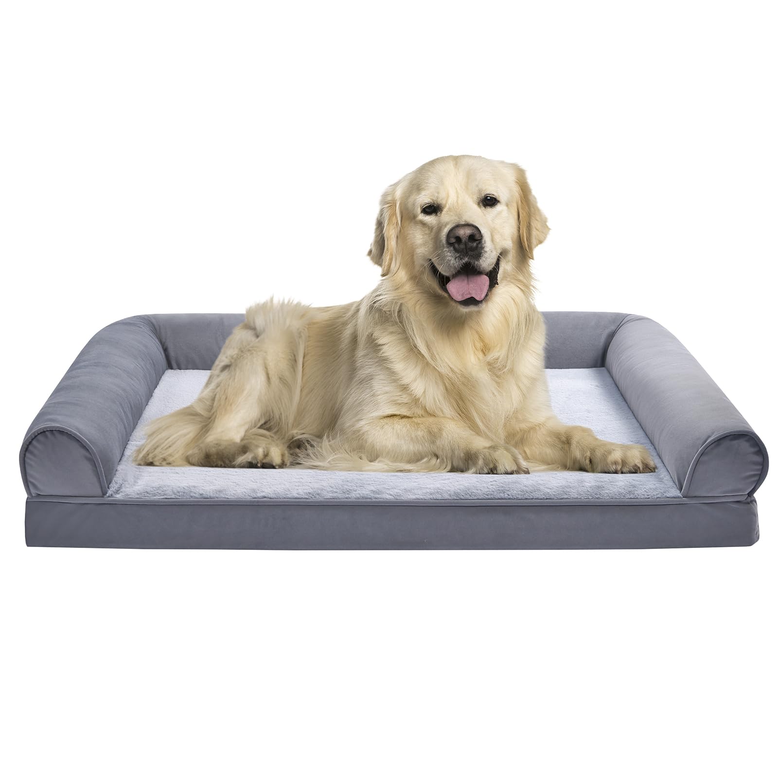 Amazon Basics Lettino per Cane e Animali Domestici, Simile a Un divanetto, in Schiuma, con Fodera Rimovibile, Adatto per Il Soggiorno, Grigio, 112 x 89 x 20 cm (L x W x H)