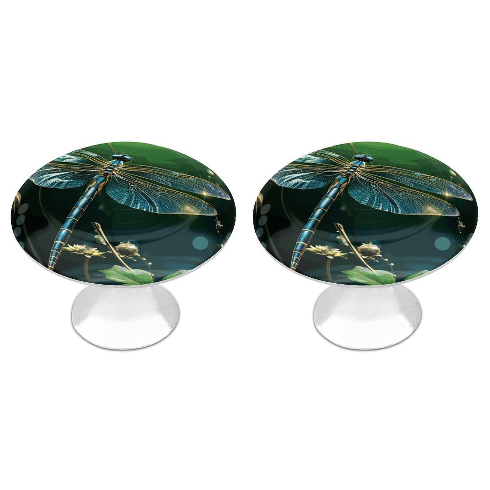 FekiLoot Dragonfly Green Cabinet Knob Kitchen Drawer Knob Stainless Steel Round Drawer Pulls Modern Cabinet Hardware Vintage Dresser Drawer for Kitchen Bathroom Closet Dresser Cabinets