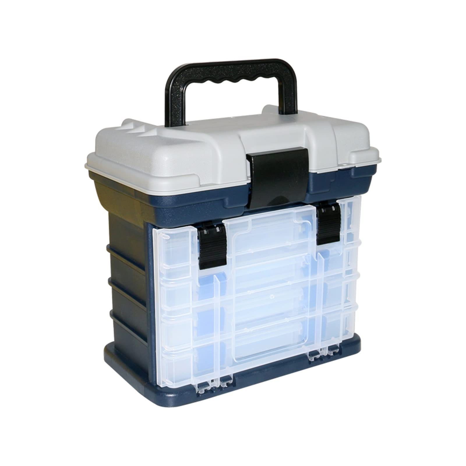 Scatola Porta Attrezzi da Pesca con 4 cassetti, Portatile, con Maniglia, Multistrato, per Esche, 26 x 17 x 26 cm, per riporre ami e lenze.