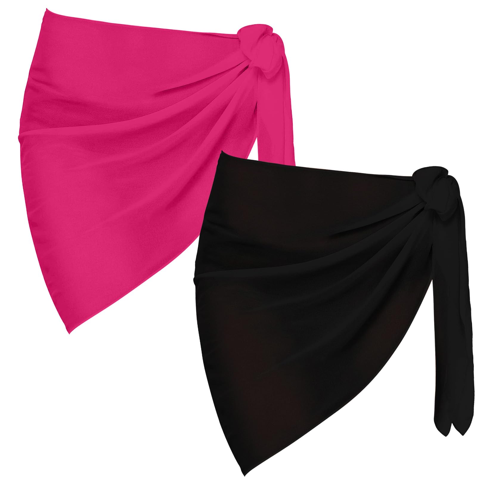 Risipu Women's A - Black+Rose 2 Pieces Sarong Coverups For Bathing Suit Wrap Swimsuit Skirt Bikini Swimwear Chiffon Cover Up Beach Accessories (A - Black+Rose)