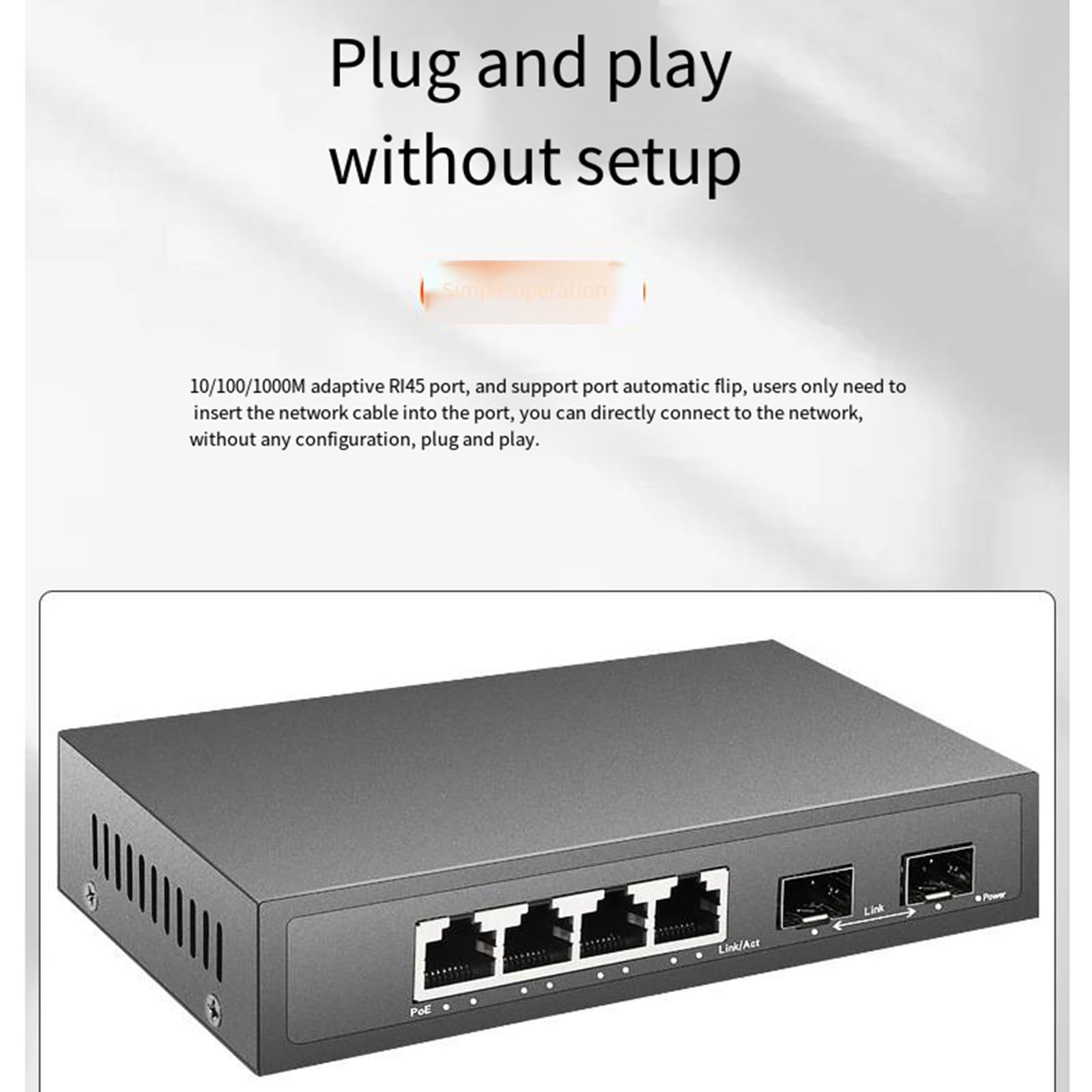 Switch di rete in fibra ottica Gigabit a 4 porte Switch Ethernet di livello industriale Splitter di rete ad alta efficienza 3KV