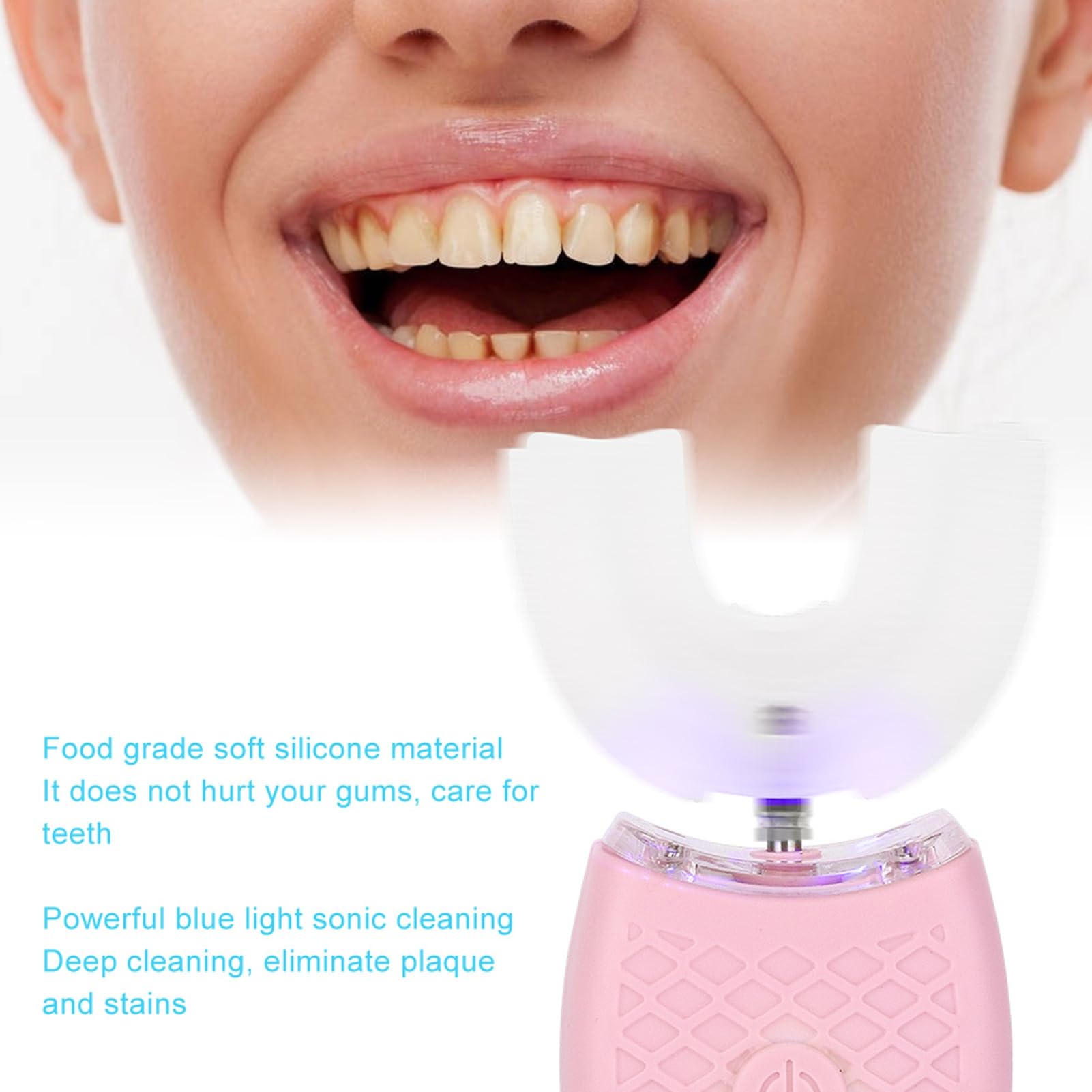 Cepillo de Dientes Eléctrico en Forma de U para Adultos Cepillos de Dientes Ultrasónicos en Forma de U para Blanquear los Dientes Limpieza Bucal de 360 ​​​​°, Carga USB Luz LED a Prueba de Agua