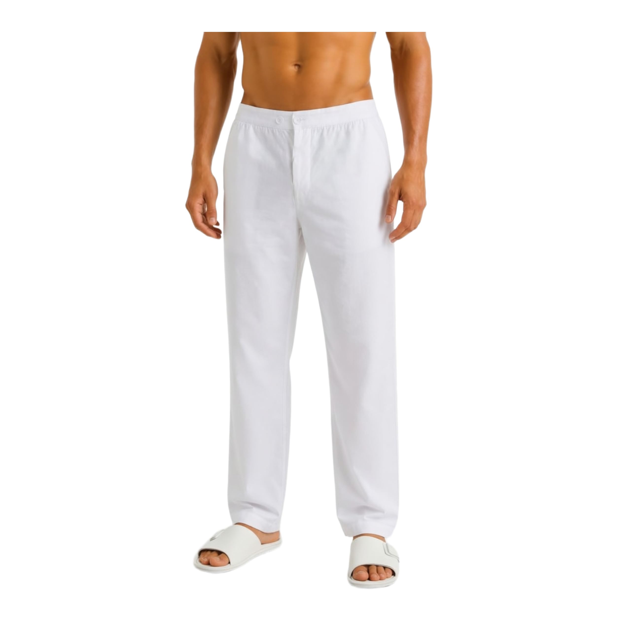 Soft Cotton Blend White Pyjama Pants for Men | Regular Fit | Elastic Waist for Adjusting with Buttons | Front Zip | Dual side Pockets | Ultra comfortable.-picture-41