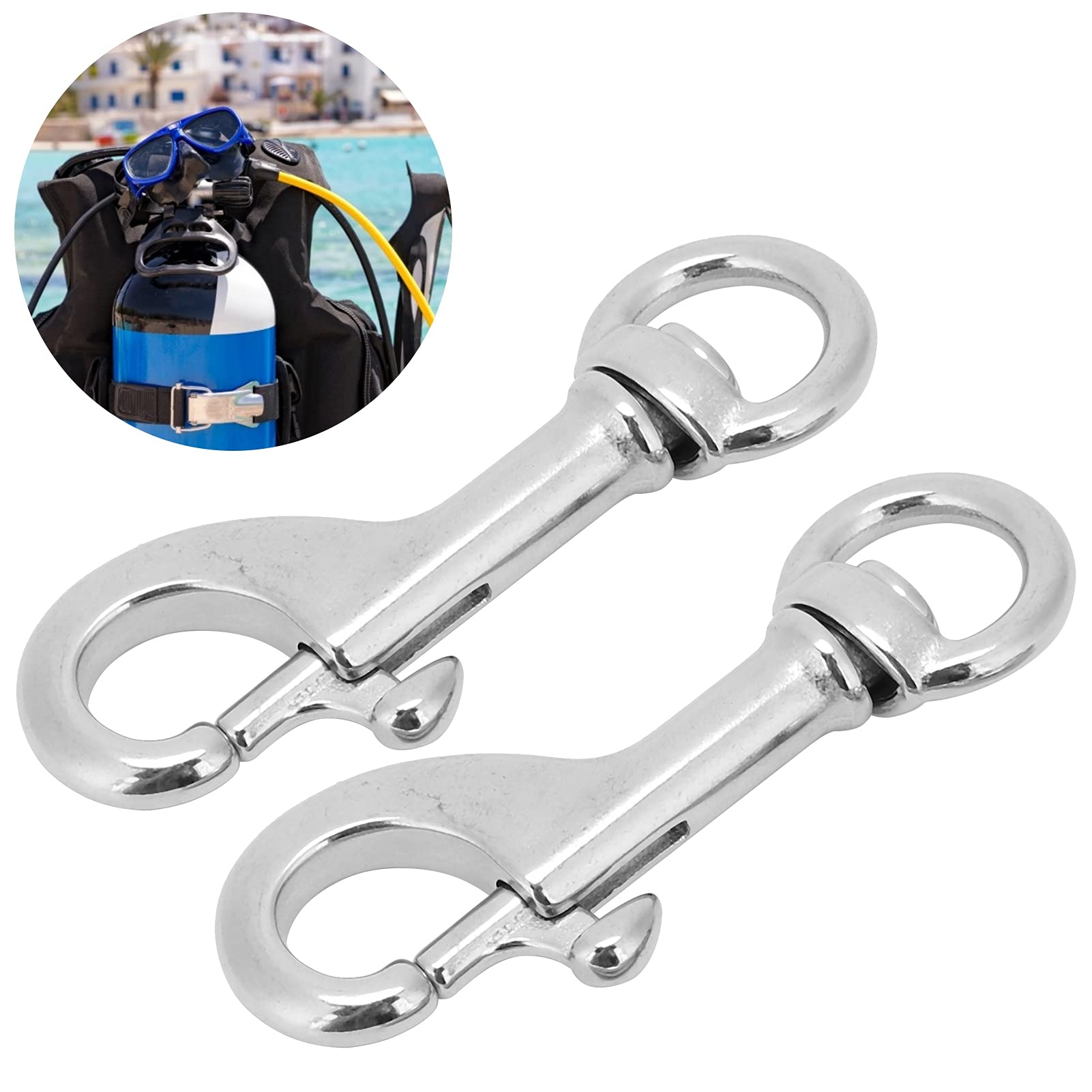 Alomejor 2pcs Moschettoni per Immersioni in Acciaio Inossidabile 316 Moschettone per Arrampicata Clip Portachiavi con Gancio per Impieghi Gravosi