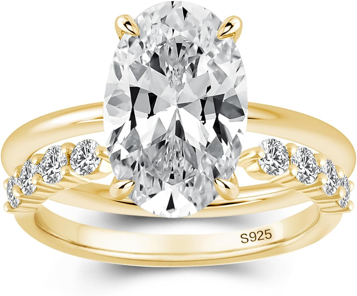 3.5ct Elongated Oval Cut Wedding Ring Set,Solitaire Engagement Ring with Open Weddi...