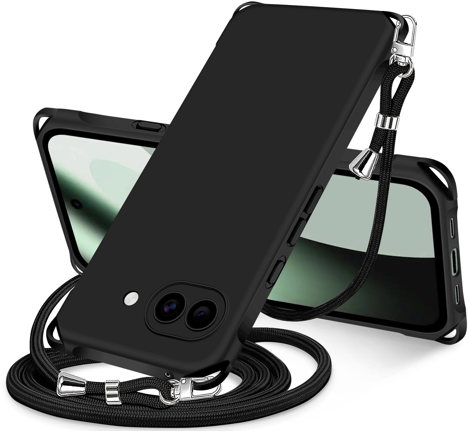 NISIILNG Google Pixel 10a 用 ケース ショルダー pixel10a 用 スマホケース ピクセル 10A カバー 肩掛け 斜めかけ 縄掛けケース 耐衝撃 薄型 軽量 TPU 紐付き 斜めがけ 織りストラップ付き ネックストラップ ショルダー 縦/横 2WAY 長さ調整可能 取り外し可能 落下防止 紛失防止 (ブラック)