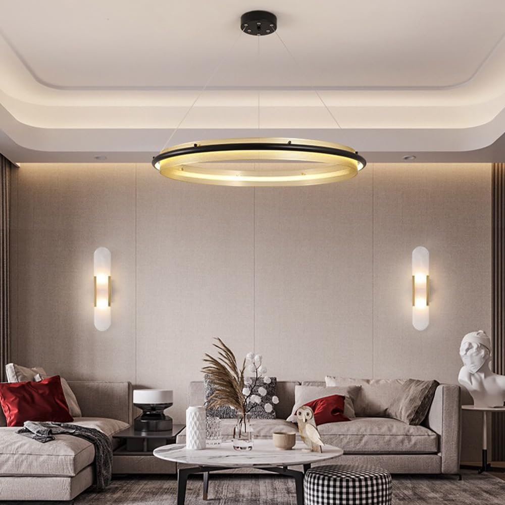 Lampadario ad Anello Moderno, Lampada a Sospensione a LED lineare, Lampada da Tavolo da Pranzo, lampadario in Metallo per Soggiorno, Camera da Letto, Ristorante, lampade a sospensi