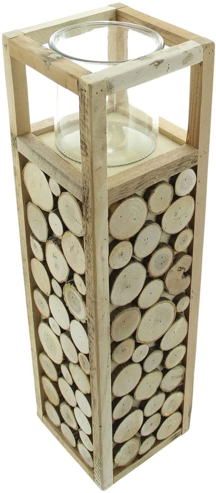 Holz Windlichtsäule Holzscheiben 58 cm hoch, Dekosäule mit Windlicht | Kerzenständer, Holzsäule, Bodenwindlicht