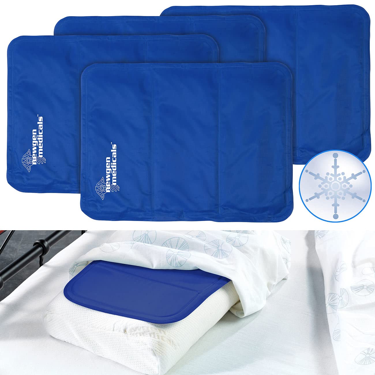 Newgen Medicals Kühlmatte Bett: 4er-Set kühlende Kissenauflagen, 30 x 40 cm, blau (Kühlkissen, Kühlmatte Hund, Bed)