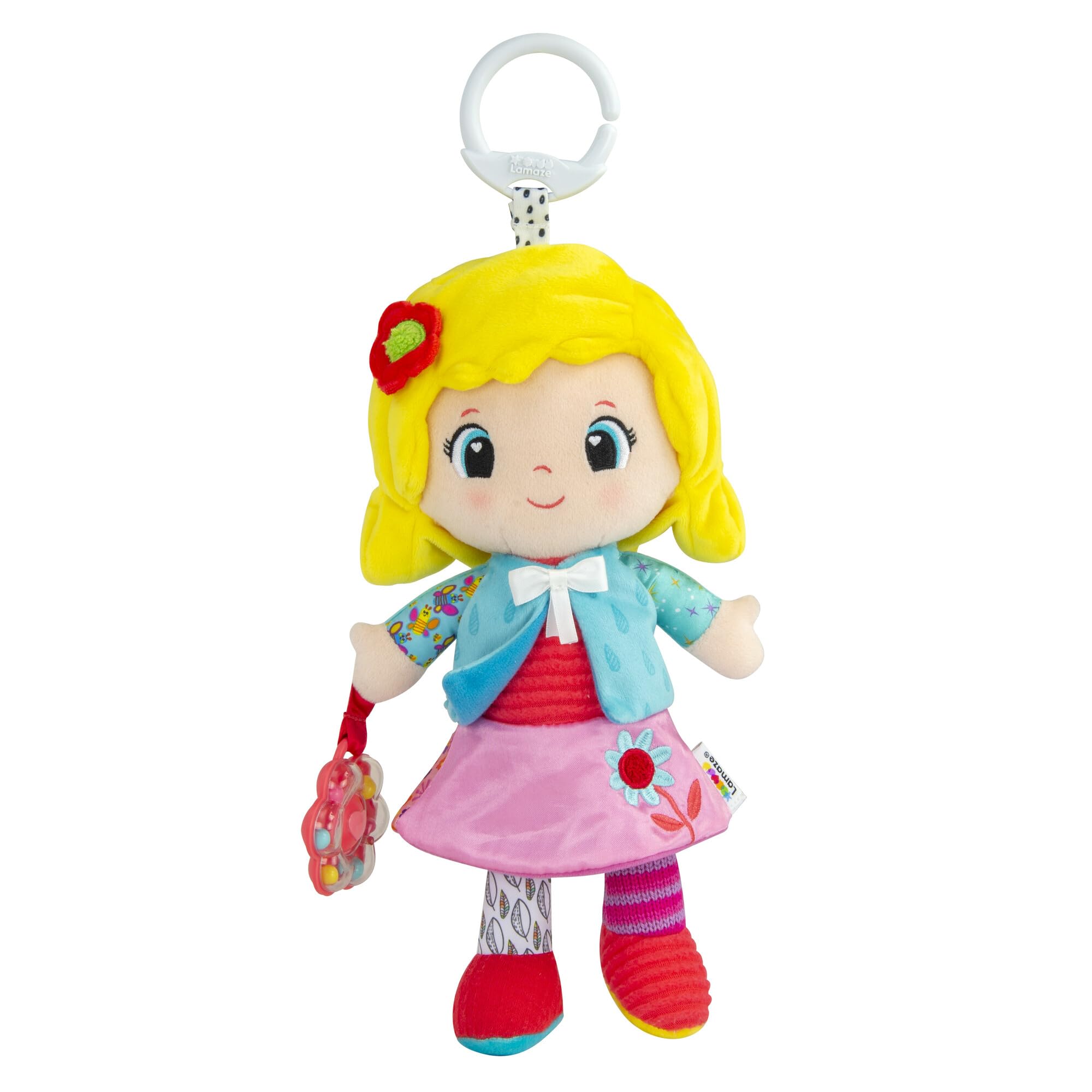 LAMAZE My Friend Olivia - Clip & Go Pram Baby Toys 0-6 Months - Sensory Toys for Babies' Development - Soft Cuddly Dolls for Girls - Expertly Designed Newborn Toys - Baby Essentials for Newborn & Up