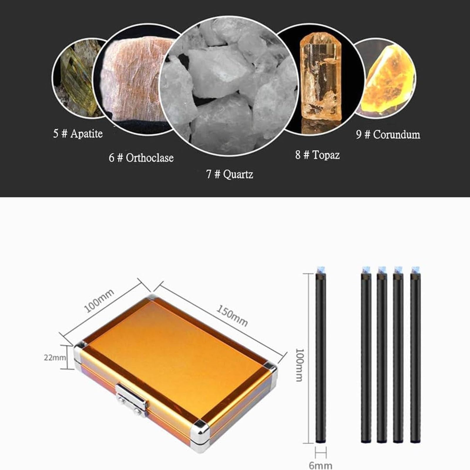 Mohs-Härtetest-Set, tragbarer Metall-Härteprüfer mit 5–9 Mohs-Picks, Kratzwerkzeug for Edelstein-, Jade-, Schmuck-, Gesteins- und Mineralprüfungen