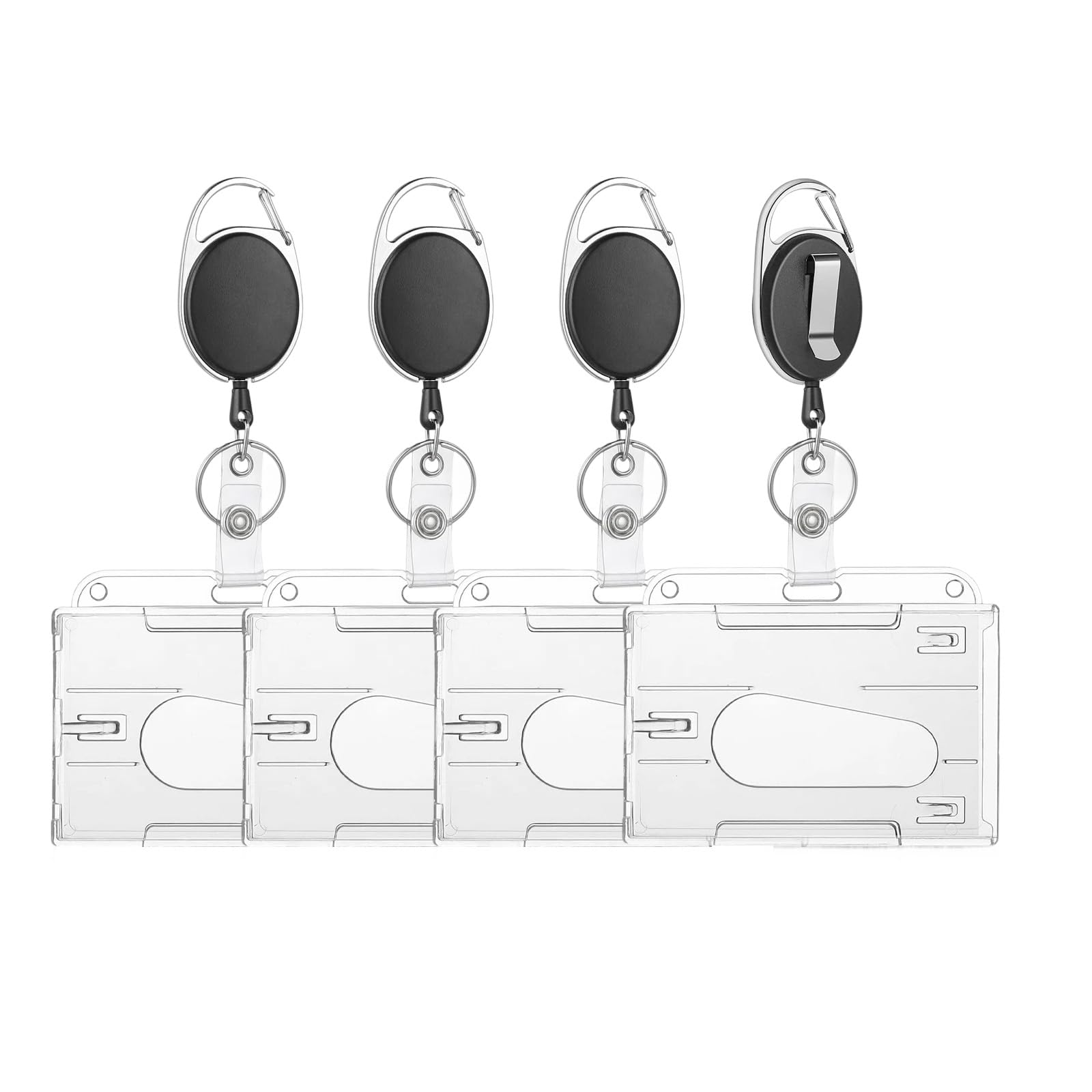 4 Stück Kartenhalter Ausweis mit Einziehbarer Schlüsselband, Schlüsselband Ausziehbar mit Transparente Kartenhalter, ID Card Holder Abzeichen Buddy Kit für Schlüsselanhänger und ID Card
