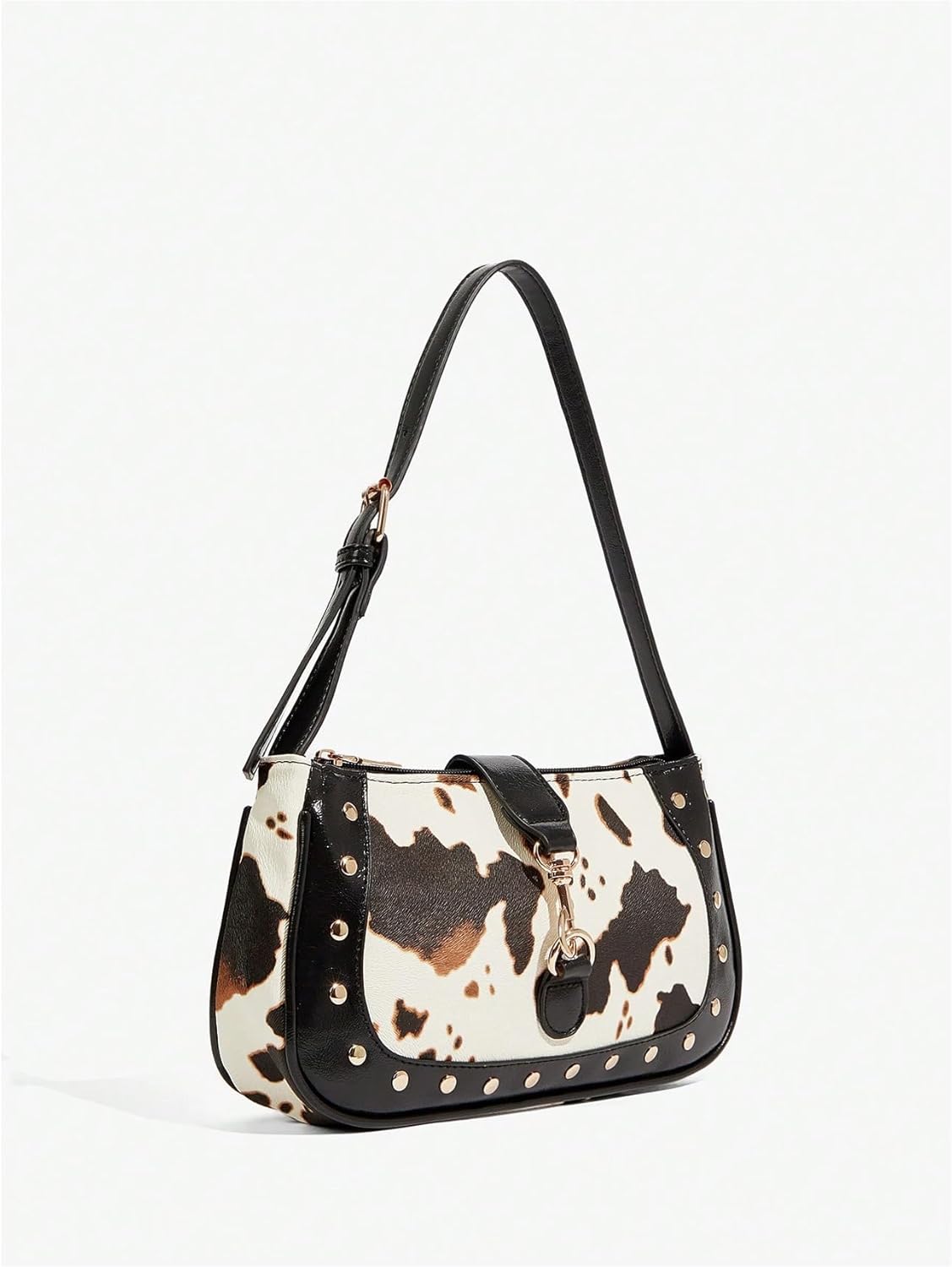 Women’s Cow Print Studded Underarm Bags Zipper Buckle Shoulder Handbags Retro Cowgirls Purse - Image 4
