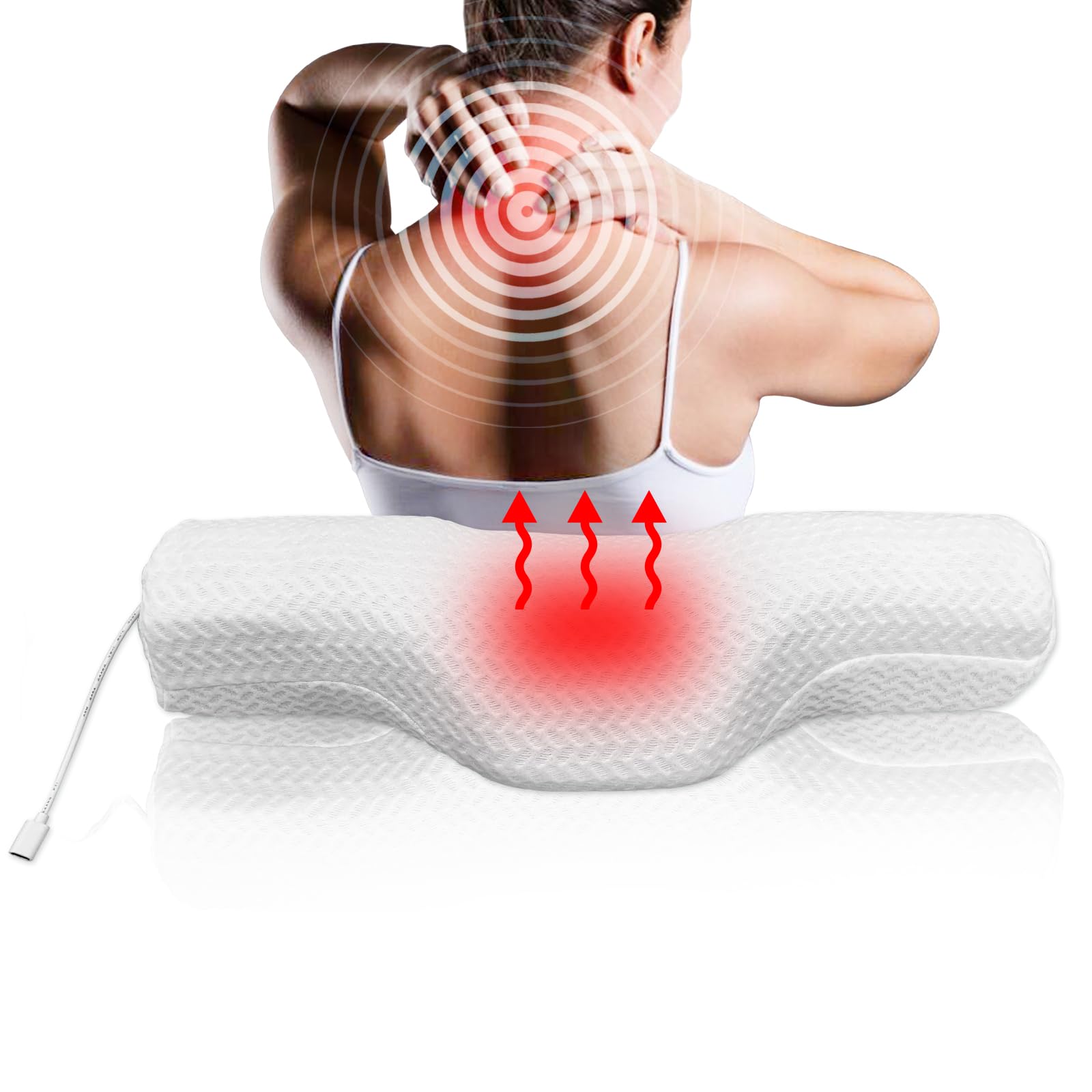 Heated Neck Pillow Memory Foam Cervical Pillow, Heated Neck Stretcher