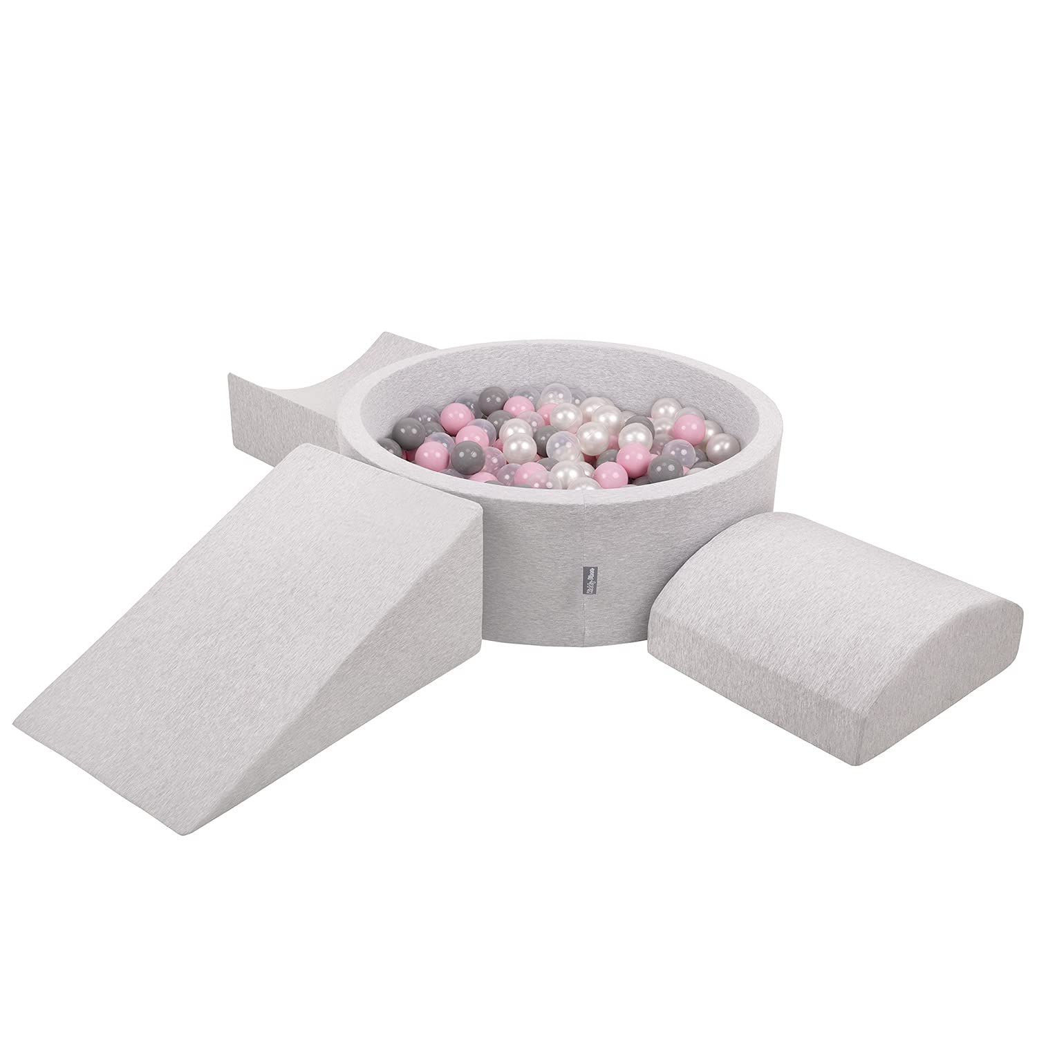 KiddyMoon Foam Playground For Kids With Round Ballpit (300 Balls) Obstacle Course, Lightgrey:Pearl/Grey/Transparent/Powderpink — image 1