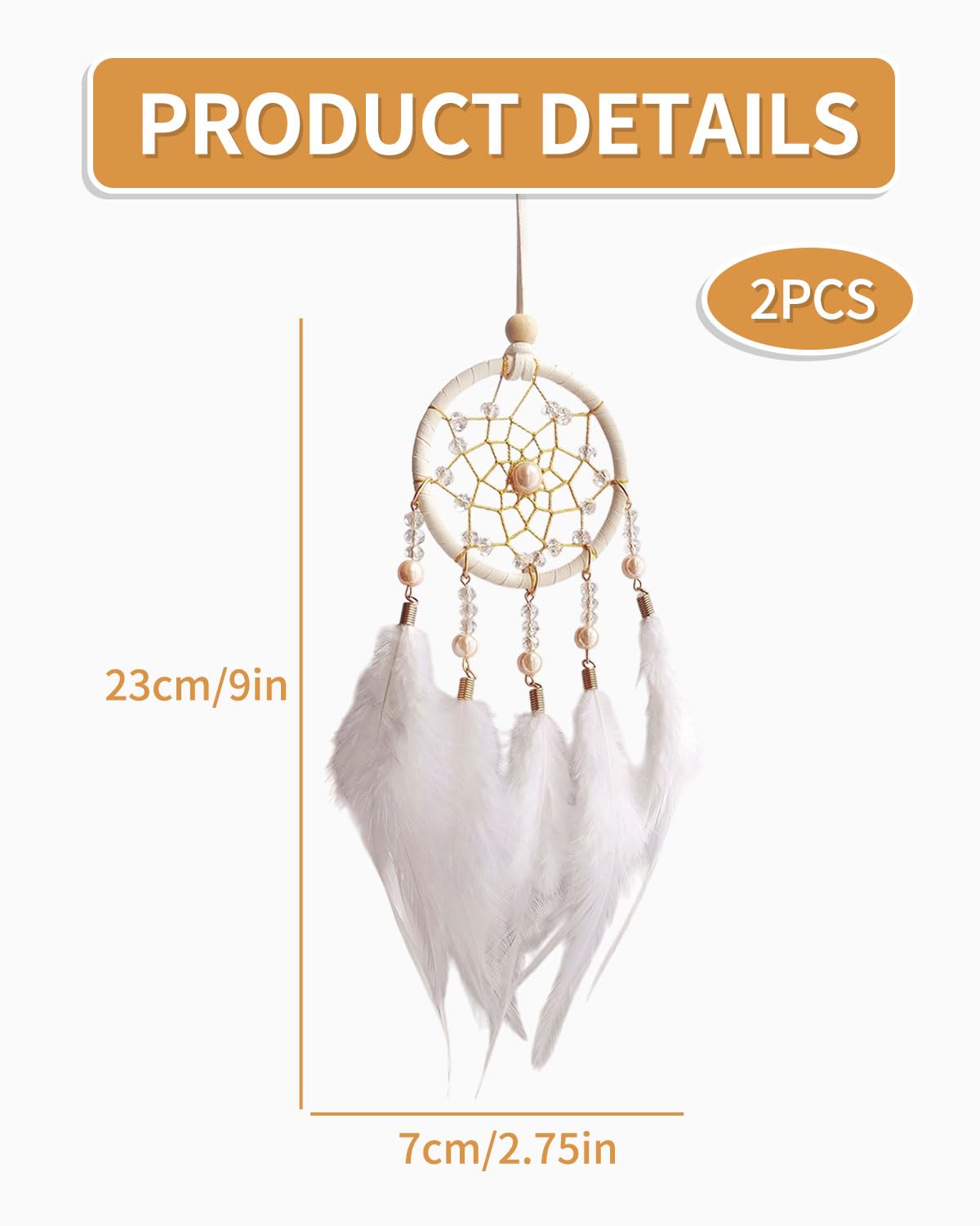 2 Piezas De Atrapasueños, Atrapasueños De Plumas Hechos A Mano,para Niñas Y Niños como Regalos, Decoraciones para El Coche del Dormitorio De La Habitación De Los Niños (Blanco + Gris)