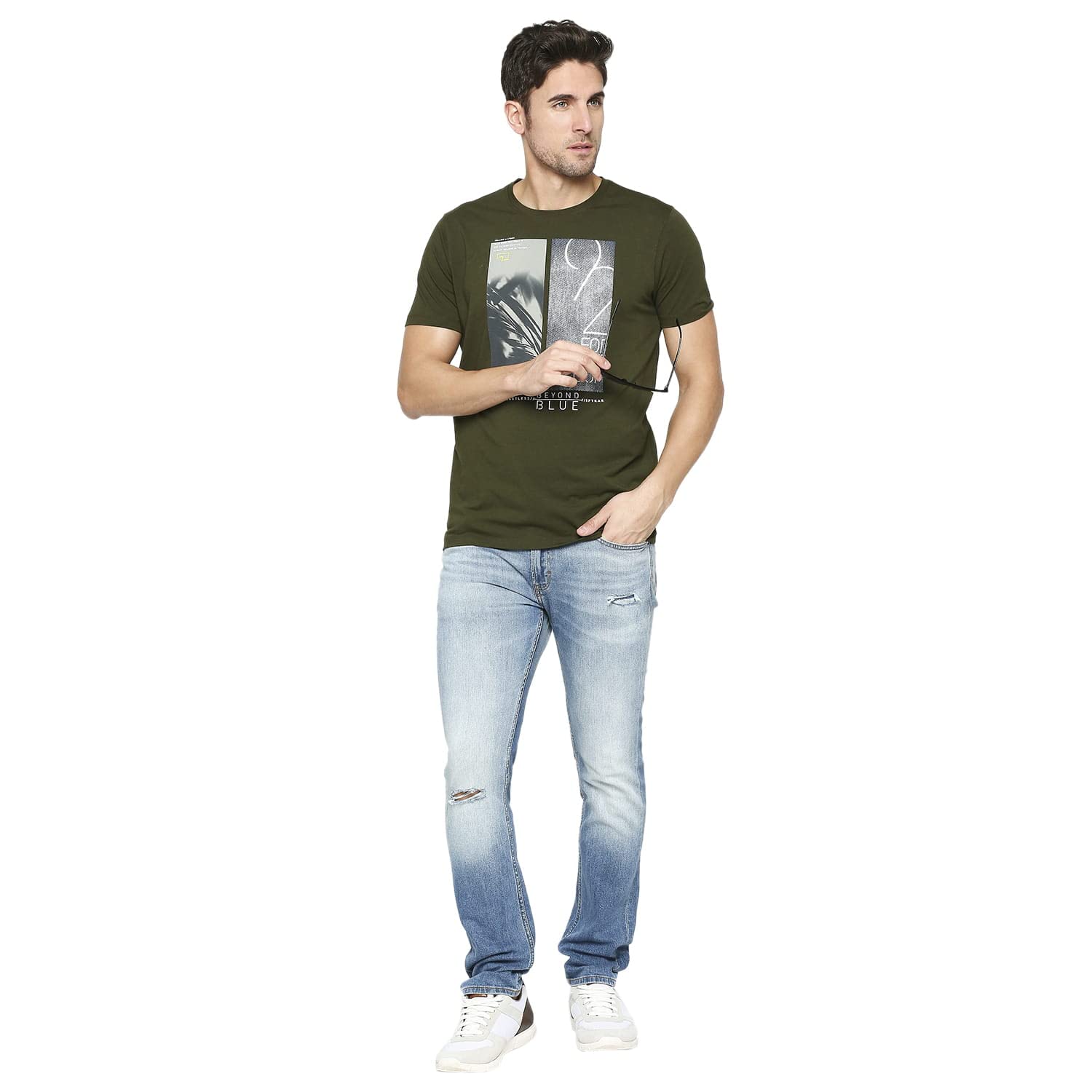 spykar Limited Edition Light Blue Regular Fit Narrow Length Mid Rise Knee Slit Premium Stretchable Denim for Men (Rover)-picture-47