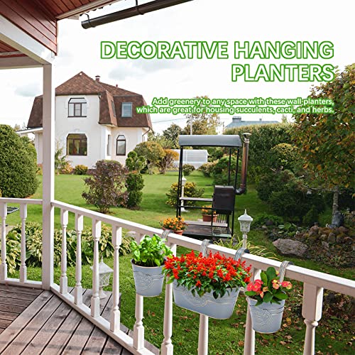 Image of PerGar 3 Pack Metal Railing Planter Box Outdoor, 10.6 inch Hanging Flower Pots with Detachable Hooks & Drainage Holes, Rail Planter Boxes for Balcony Deck Porch Fence Garden Home Decoration, Dark Blue