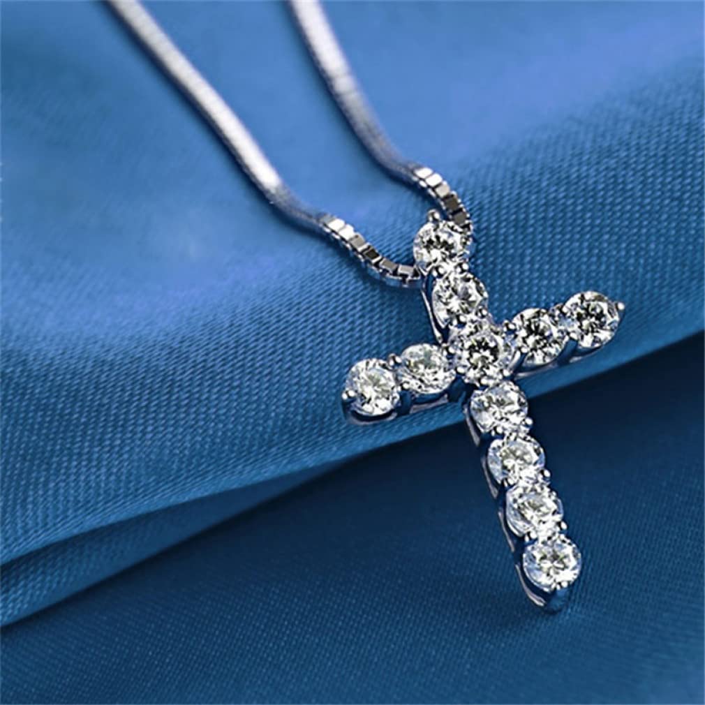 Collar de Plata S925 para Mujer, Colgante de circón, Colgante Cruzado y Collar, joyería para Hombres y Mujeres