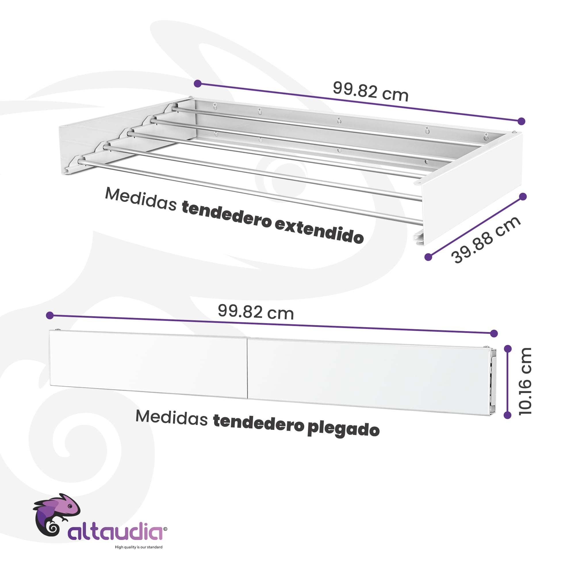 Tendedero Extensible de Pared 100cm Antioxidante - Invisible y Plegable con 5 Tubos de Aluminio, Extensible 9.5-50cm, Instalación en Pared Interior o Exterior, Instala sin Dificultad