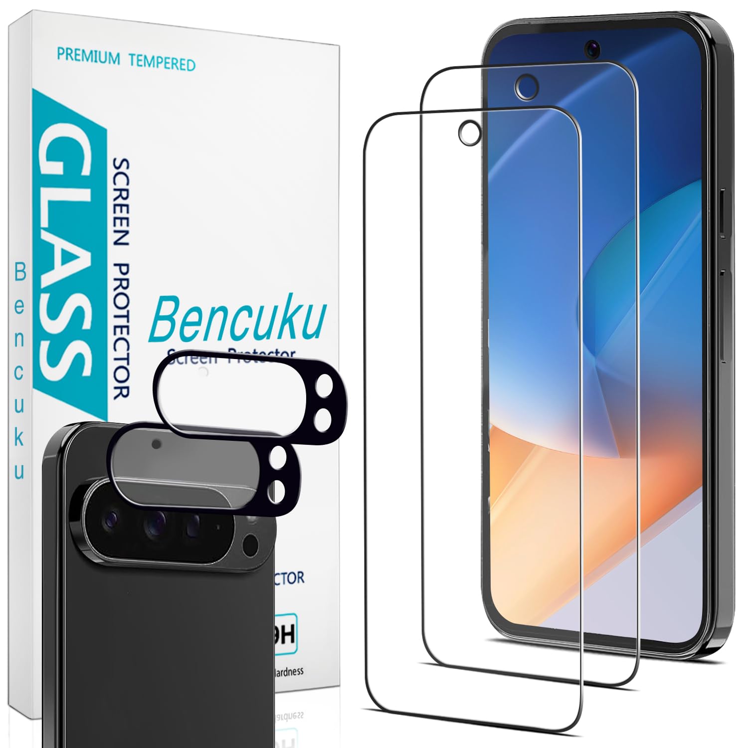 (2 Pack) Designed for Google Pixel 9 Pro + (2 Pack) Camera Lens Protector Tempered Glass Screen Protector, Anti Scratch, Case Friendly