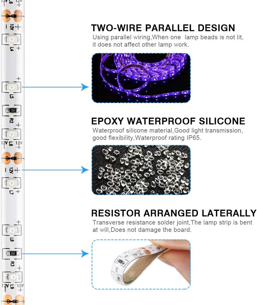 Black Lights Strip 2 Pack, OPPSK Waterproof 33ft/10M 600Units Flexible Black Lights for Glow Party, UV LED Strips for Noen Fluorescent Face Paint, Wedding Christmas Birthday Party Decoration