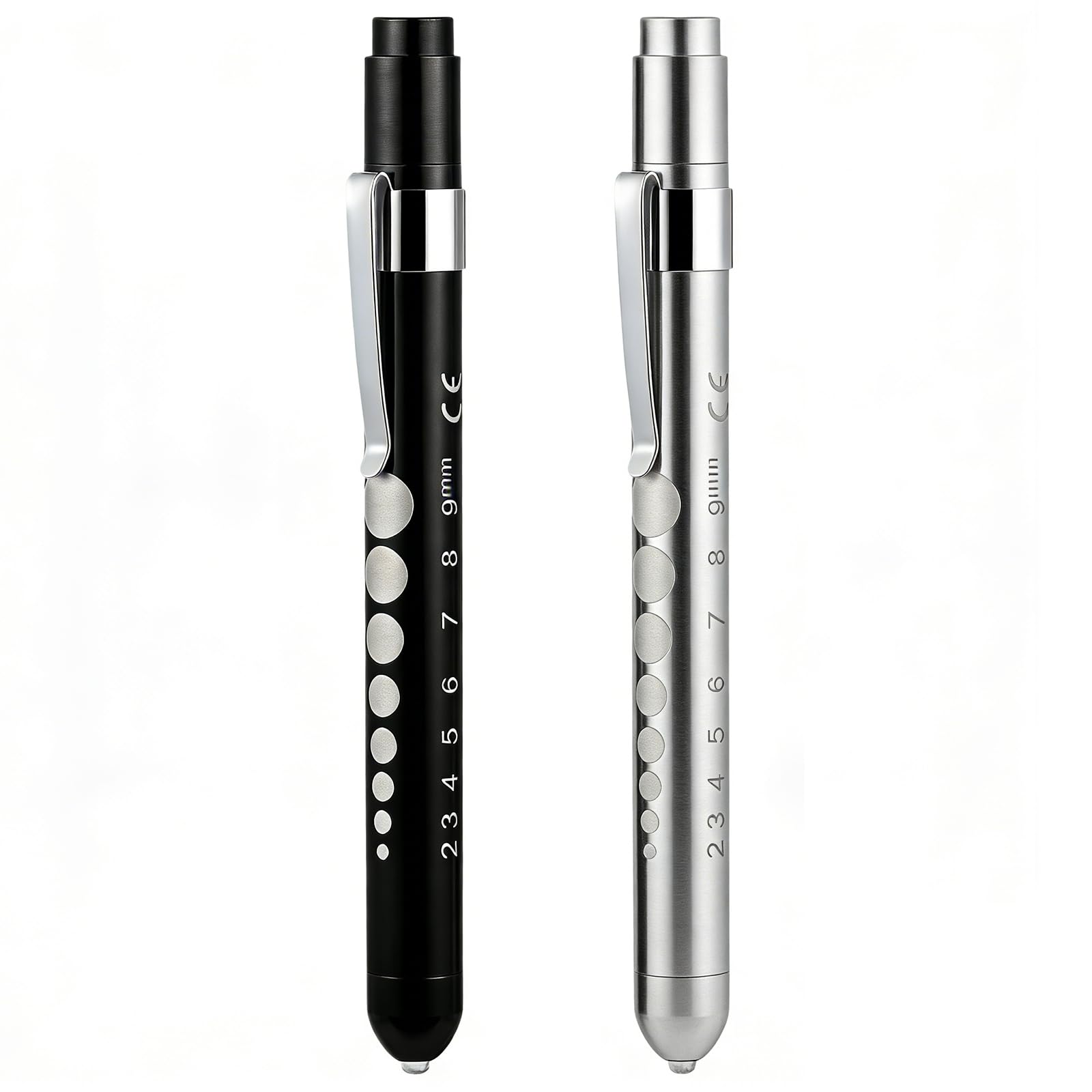 Bfqz Black And Silver 2 Pcs Pen Torch,Diagnostic Medical Penlight,Light Led Pupil Gauge Pen Torches,Mini Reusable Led Penlight Flashlight Pen Torch,Torch Doctor Nurse Emt Emergency Pen Light For Nurse Doctor (Black+Silver)