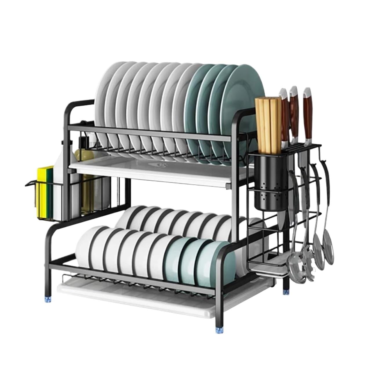 GOOPEEG Dish Drainer,Dish Rack 2 Tier Dish Rack Drying Dryer Sturdy Standing On Kitchen Countertop Storage Easy Dish Organization(62 * 30 * 41.2cm)