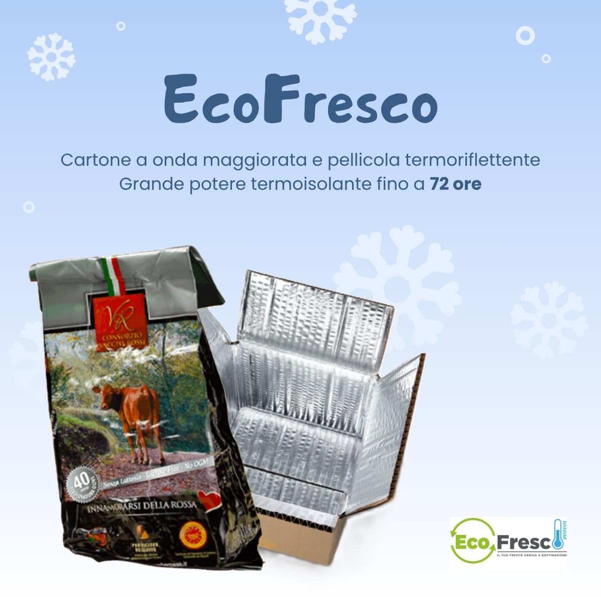 Consorzio Vacche Rosse - Parmigiano Reggiano DOP Rote Kuhe 40 Monate - EcoFresco Wärmeisolierende Packung mit Ice Pack System - 1 kg