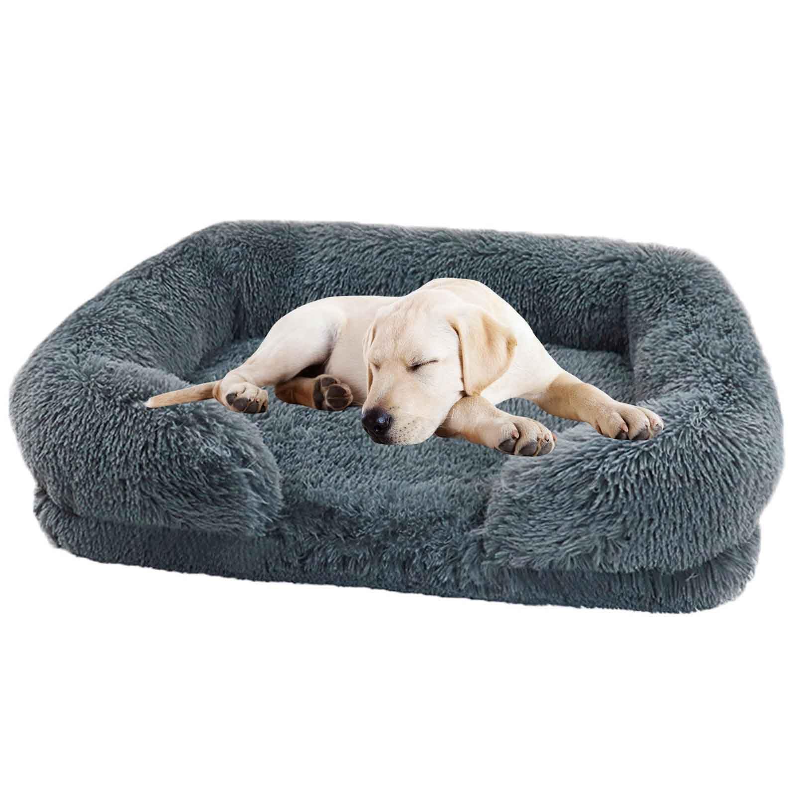 PJDDP Dog Bed with Luxury Fluffy Plush, Waterproof Dog Bed with Non Slip Bottom, Orthopedic Memory Foam Pet Bed, Washable Indestructible Dog Sofa for Small, Medium And Large Pets,dark gray,M