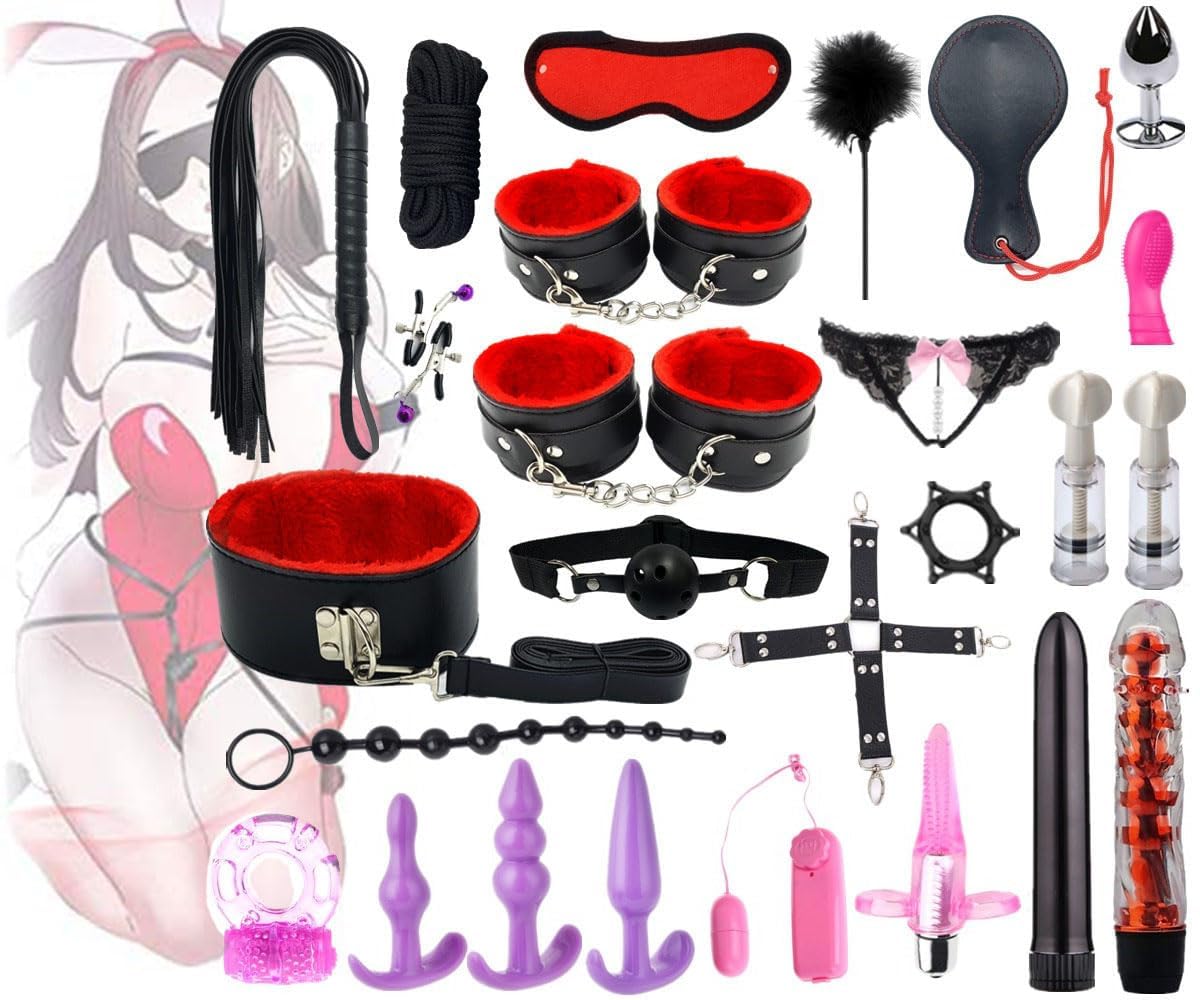 26 Pezzi Coppia Boňdage Set Happy Game Accessori Deluxe Plush Sport Set (Nero e Rosso)