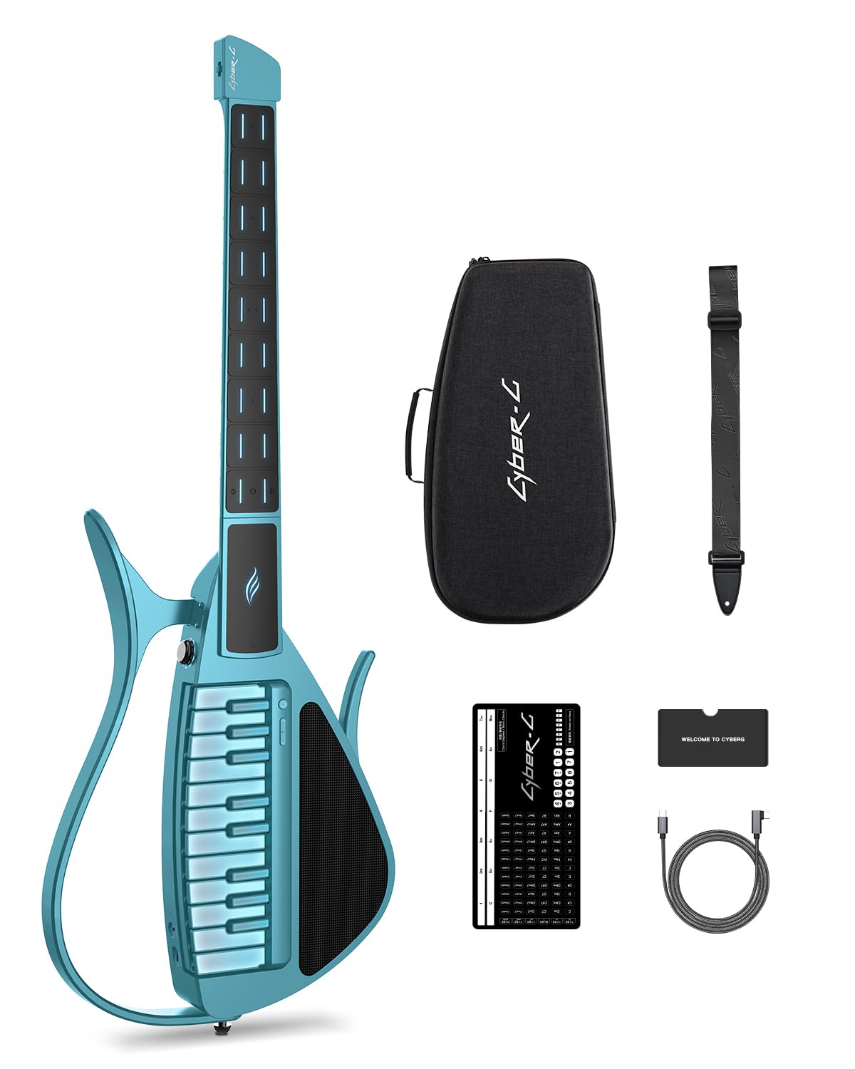 Enya CYBER-G Chitarra Smart senza Corde – Innovativa Silent & E-Guitar con Tasti LED, Drum & Bass, Centinaia di Preset, App per Accordi Interattivi per Imparare, Esercitarsi & Performance – Nero