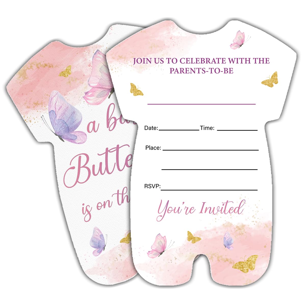 LyoGao Butterfly Baby Shower Invitations for Girl - Watercolor Butterflies Theme Baby Shower Party Fill in Invites Cards With Envelopes (20 Pack)