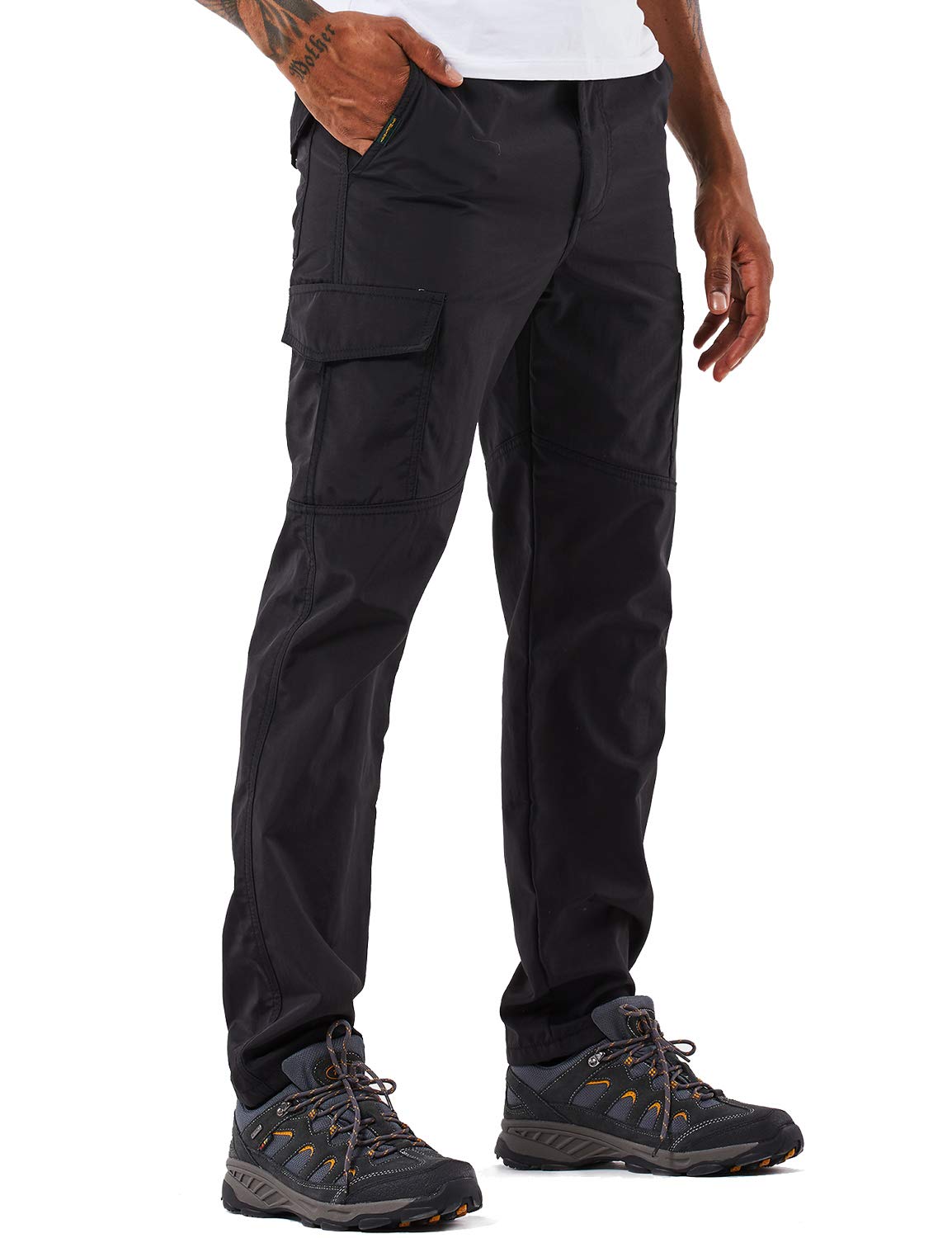 YAWHO Men's hiking trousers, outdoor trousers, trekking trousers, softshell trousers, functional trousers, cargo trousers, quick drying, waterproof, windproof (black, L)