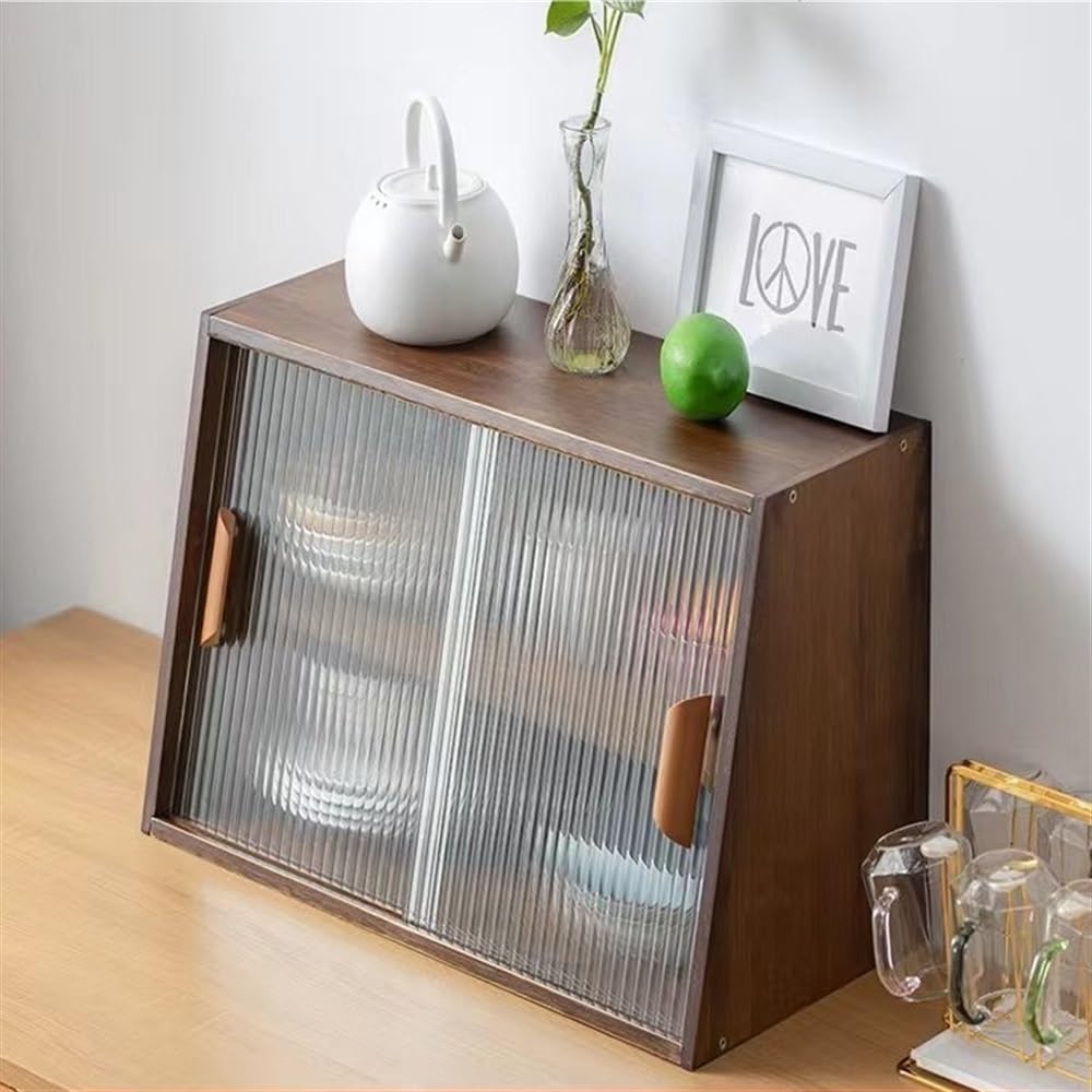 Armadietto da cucina in bambù con 2 ante scorrevoli, compatto per piccoli spazi, ideale per cucina, sala da pranzo o dispensa, soluzione elegante e funzionale per la casa