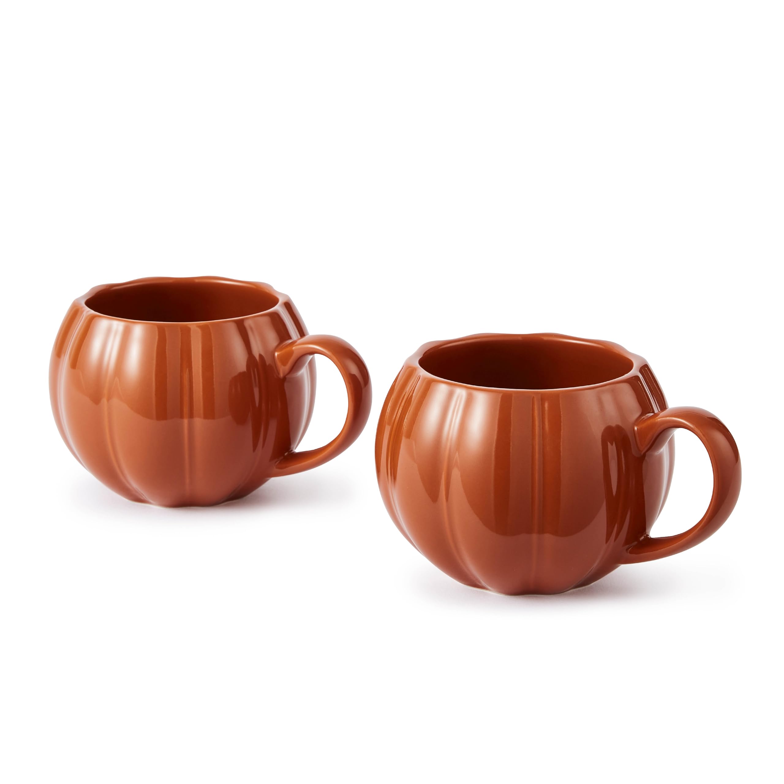 Wade Set of 2 Pumpkin Shaped Mugs with Smooth Glaze Interior, Stoneware, 337ml Capacity, Orange, WA976005ORA — image 1